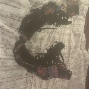 Steve Madden Black Floral Lace-Up Sandals